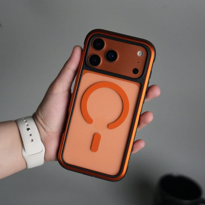 FRATO iPhone 17 Series Orange iPhone 17 Pro Military Grade Durable Aluminum Frame MagSafe Case | Anti-Yellowing Technology Case