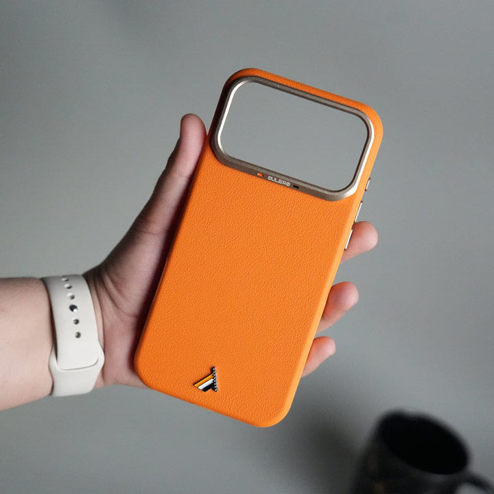 FRATO iPhone 17 Series Orange iPhone 17 Pro PU Leather Case with Metal Camera Frame