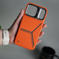 iPhone 17 Pro Max Tri-Strike Pattern Leather Case | Premium Luxury Back Cover with Metal Camera Frame