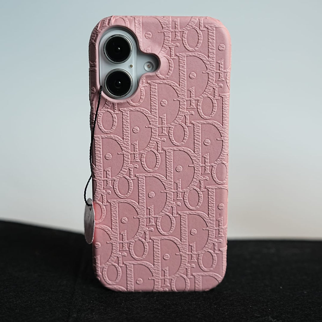 FRATO iPhone 17 Series Pink iPhone 17 Premium Embossed PU Leather Designer Pattern Slim Protective Case