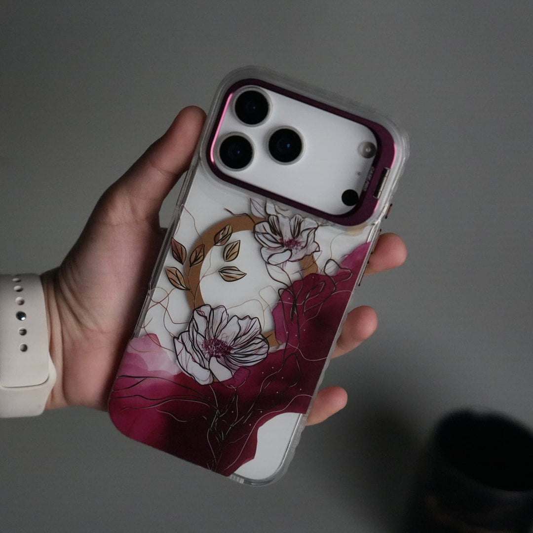 FRATO iPhone 17 Series Purple iPhone 17 Pro Max FloraCrystal Clear Floral Design Case with Color Metal Camera Stand Frame