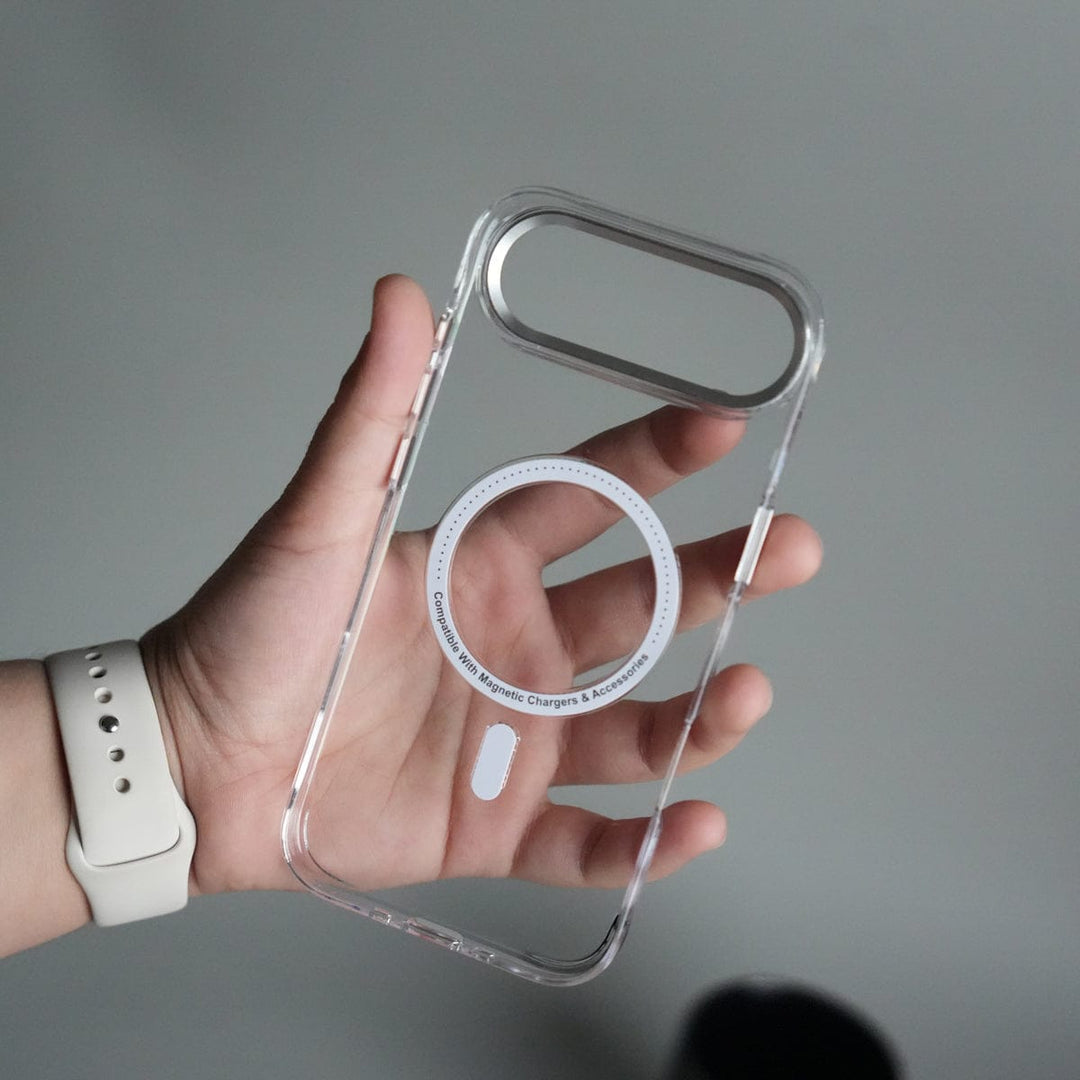 FRATO iPhone 17 Series Silver iPhone 17 Air Luxury Diamond MagSafe Case | Crystal Clear Back Cover with Rhinestone Metal Camera Guard
