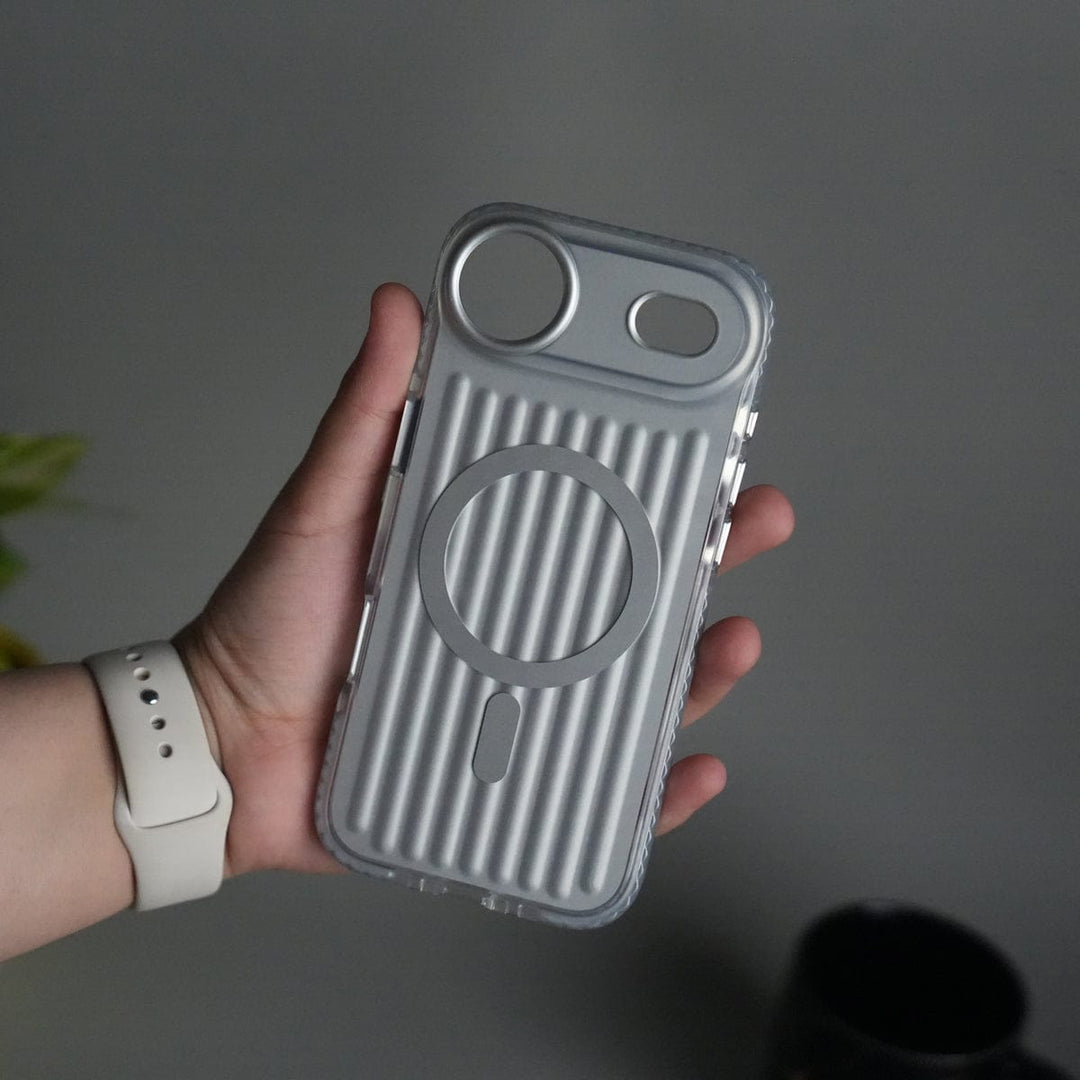 FRATO iPhone 17 Series Silver iPhone 17 Air MagSafe Suitcase Design Case | Shockproof Ribbed Texture Back Cover