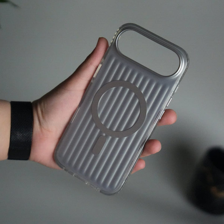 FRATO iPhone 17 Series Silver iPhone 17 Air MagSafe Suitcase Design Cover | Shockproof Ribbed Back Cover
