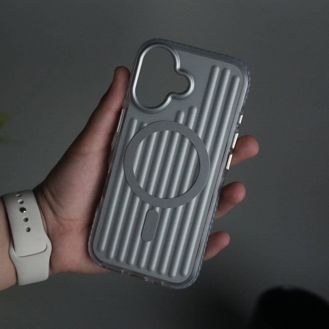 FRATO iPhone 17 Series Silver iPhone 17 MagSafe Suitcase Design Case | Shockproof Ribbed Texture Back Cover