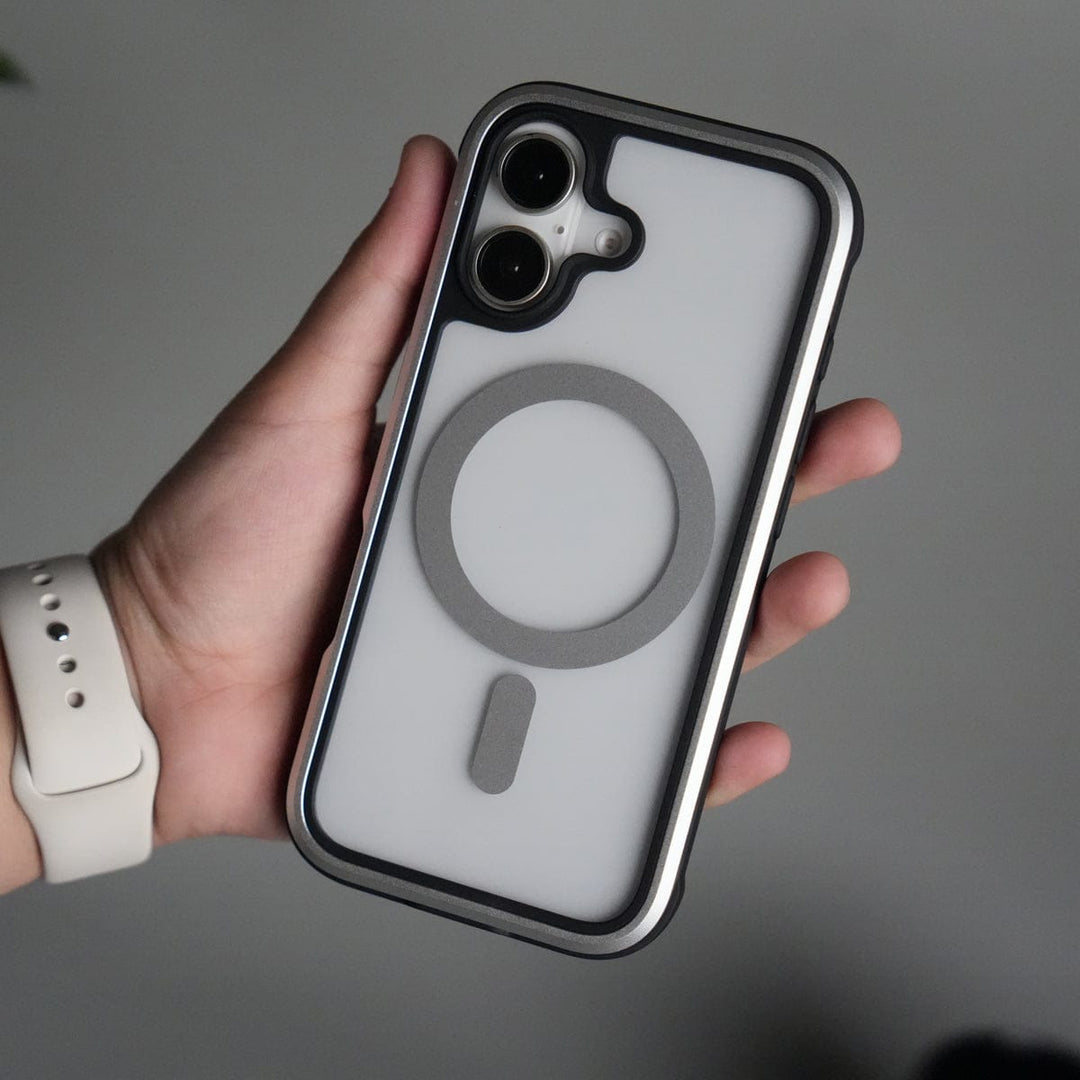 FRATO iPhone 17 Series Silver iPhone 17 Military Grade Durable Aluminum Frame MagSafe Case | Anti-Yellowing Technology Case