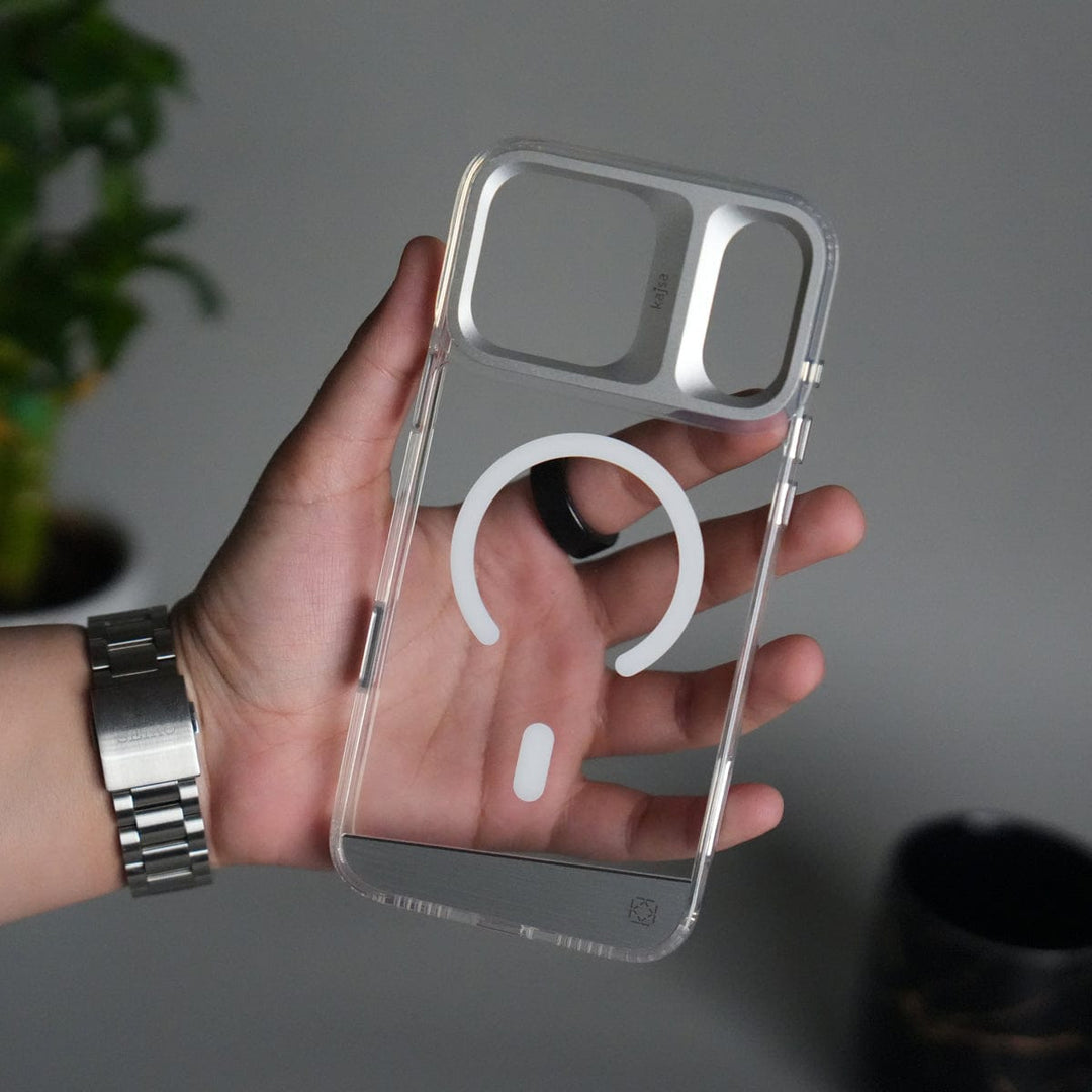 FRATO iPhone 17 Series Silver iPhone 17 Pro Max Clear MagSafe Case | Aluminum Metal Camera Frame | Shockproof Transparent Back Cover