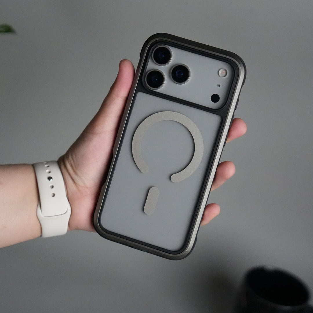 FRATO iPhone 17 Series Silver iPhone 17 Pro Military Grade Durable Aluminum Frame MagSafe Case | Anti-Yellowing Technology Case