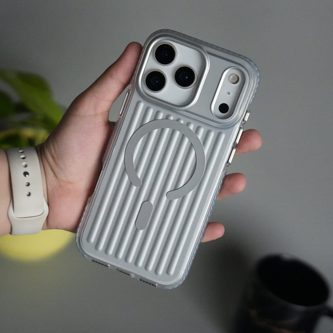 FRATO iPhone 17 Series Titanium Silver iPhone 17 Pro Max MagSafe Suitcase Design Case | Shiny Texture Back Cover