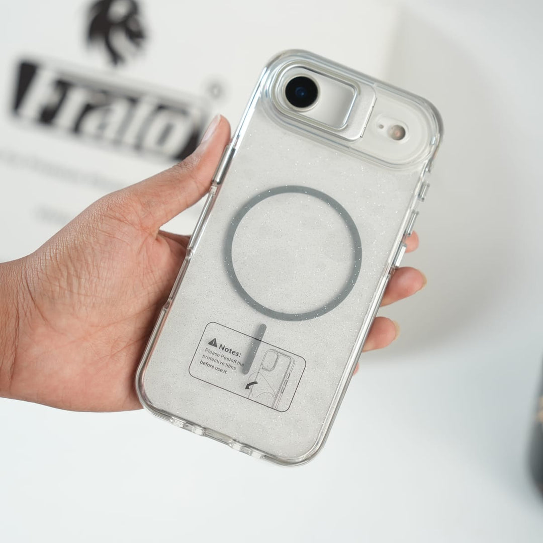 FRATO iPhone 17 Series White iPhone 17 Air Glitter Clear MagSafe Case | Metal Kickstand Protective Cover