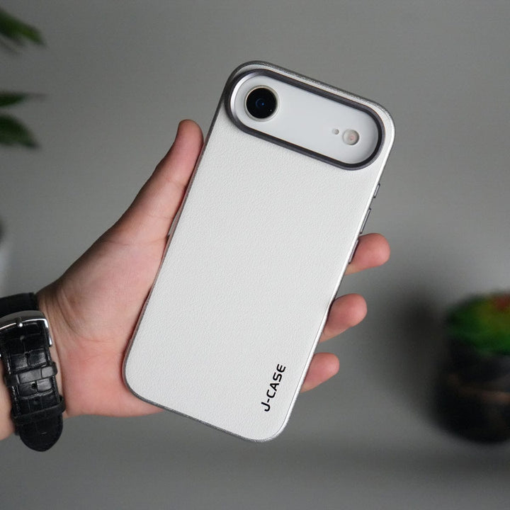 FRATO iPhone 17 Series White iPhone 17 Air Luxury Leather Matte Case | Slim Protective Metal Frame Back Cover