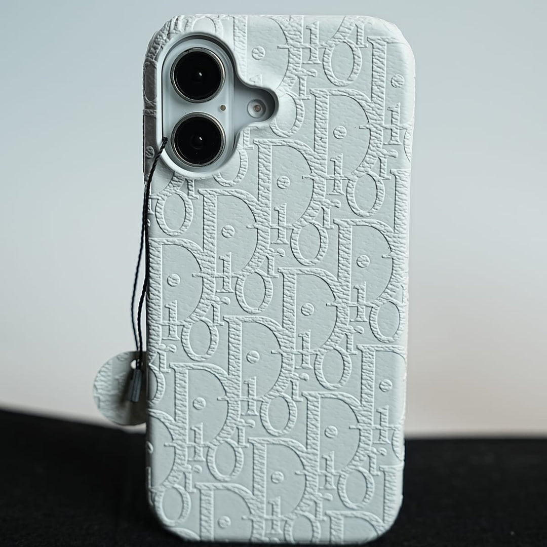 FRATO iPhone 17 Series White iPhone 17 Premium Embossed PU Leather Designer Pattern Slim Protective Case