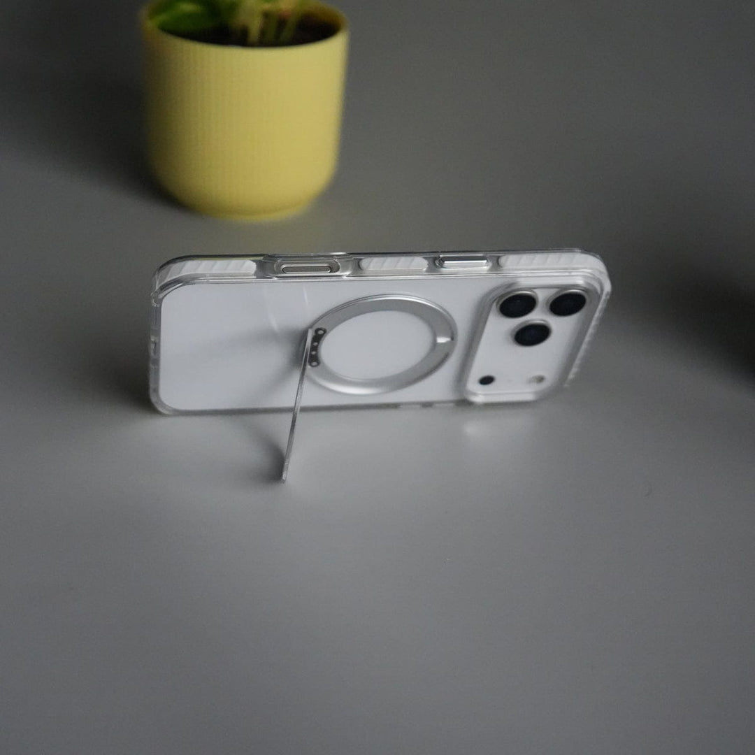 FRATO iPhone 17 Series White iPhone 17 Pro Max ClearShield Metal Ring Stand MagSafe Case Cover