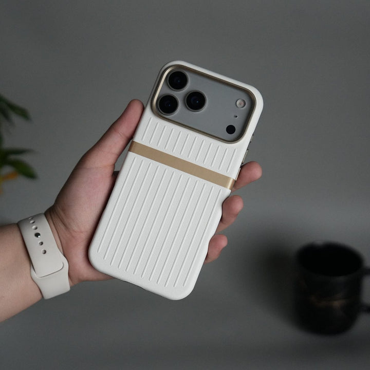 FRATO iPhone 17 Series White iPhone 17 Pro Max MagSafe Case | Premium Suitcase Textured Grip Cover with Metal Camera Bumper