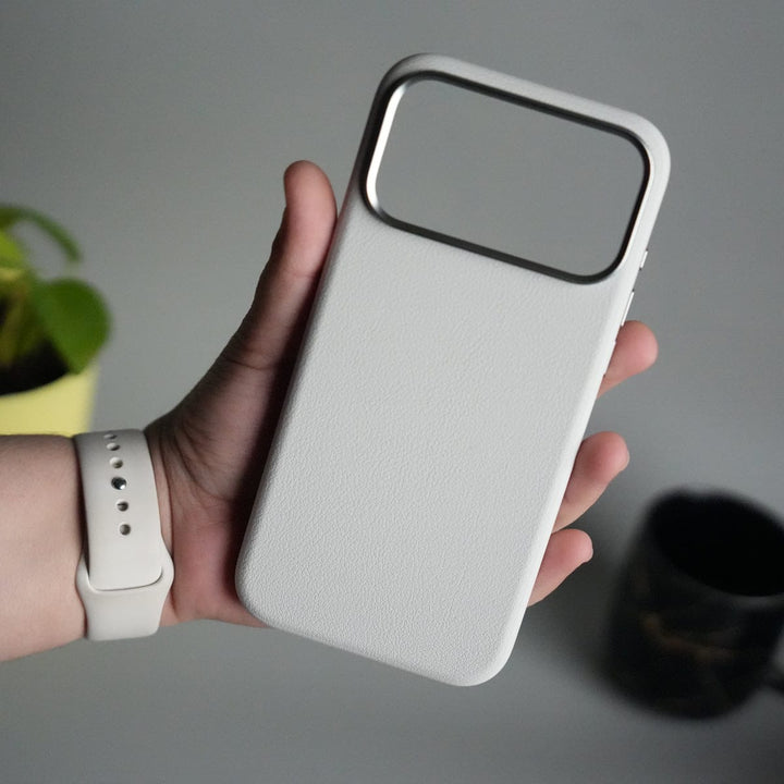 FRATO iPhone 17 Series White iPhone 17 Pro Max PU Leather Case with Metal Camera Frame &amp; Built-in MagSafe Back Cover