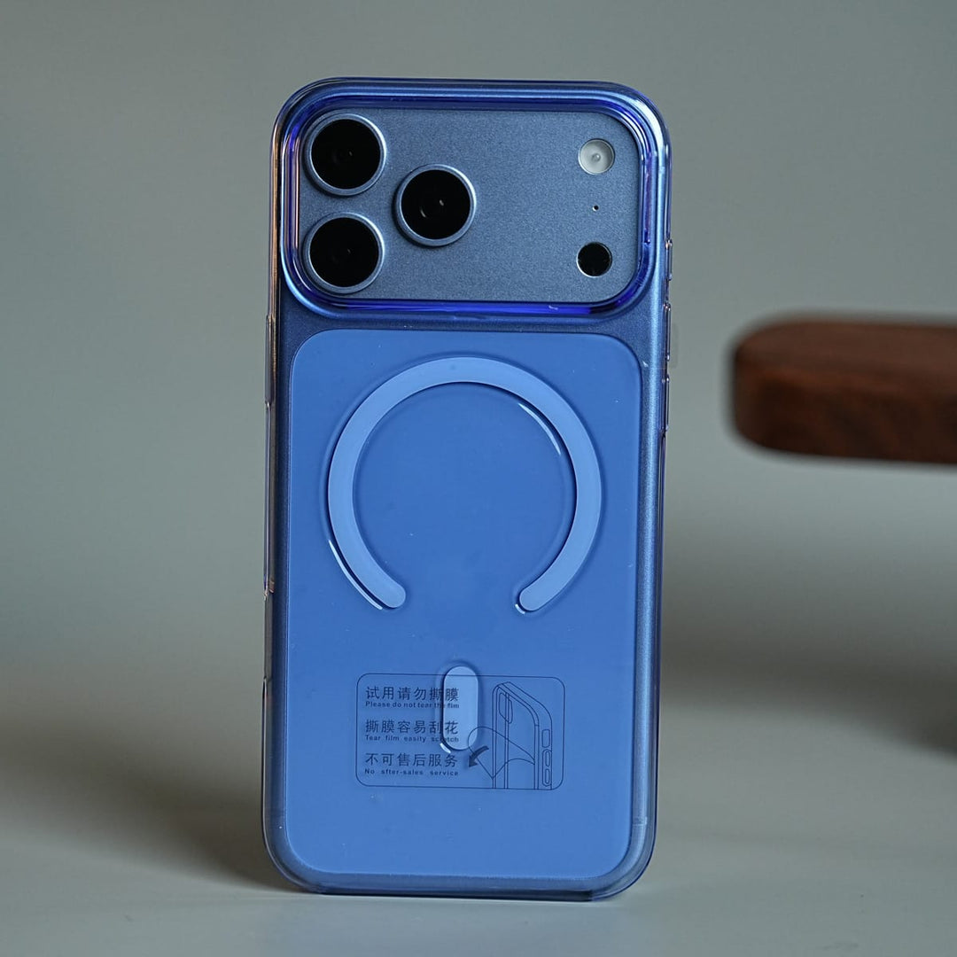 FRATO iPhone 18 Series 18 Pro Max / Blue Tinted Transparent Anti Yellow Magnetic Hard Cristal Case for iPhone 18 Series | Raised Camera Surround