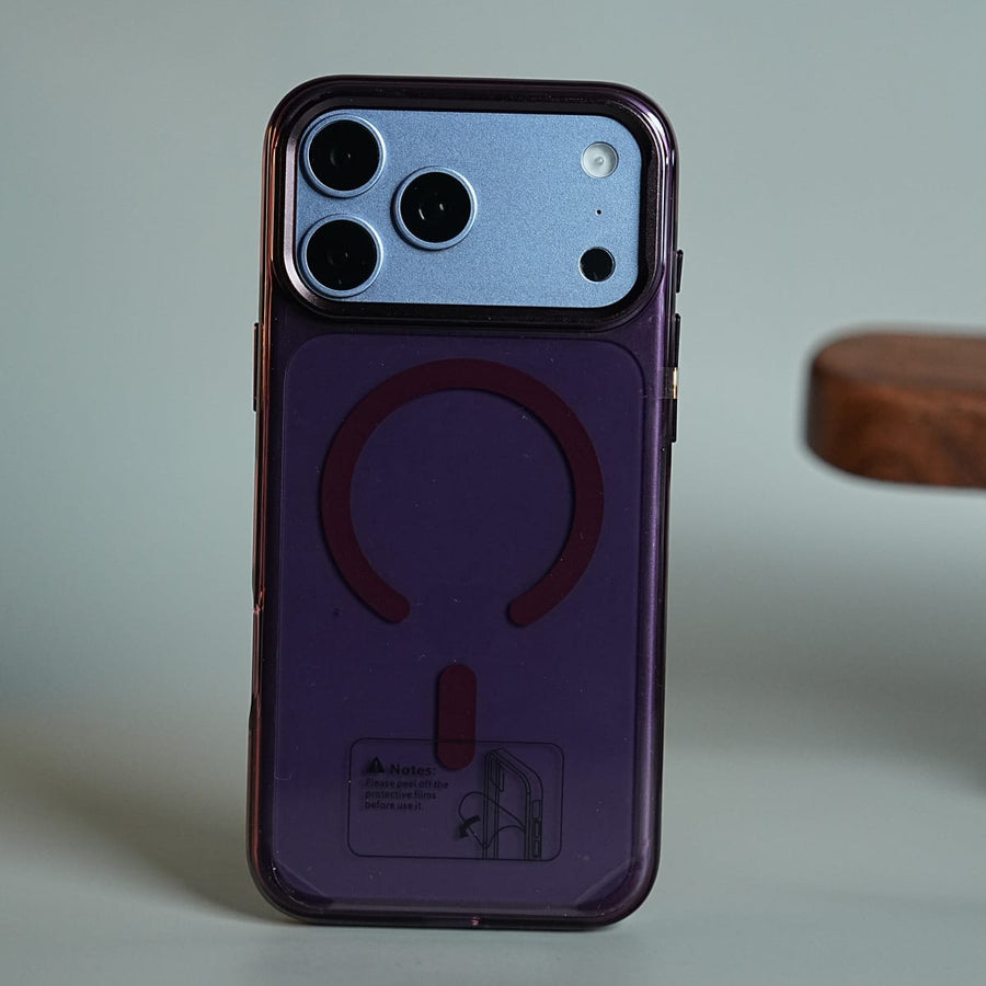 FRATO iPhone 18 Series 18 Pro Max / Burgundy Tinted Transparent Anti Yellow Magnetic Hard Cristal Case for iPhone 18 Series | Metal Camera Frame