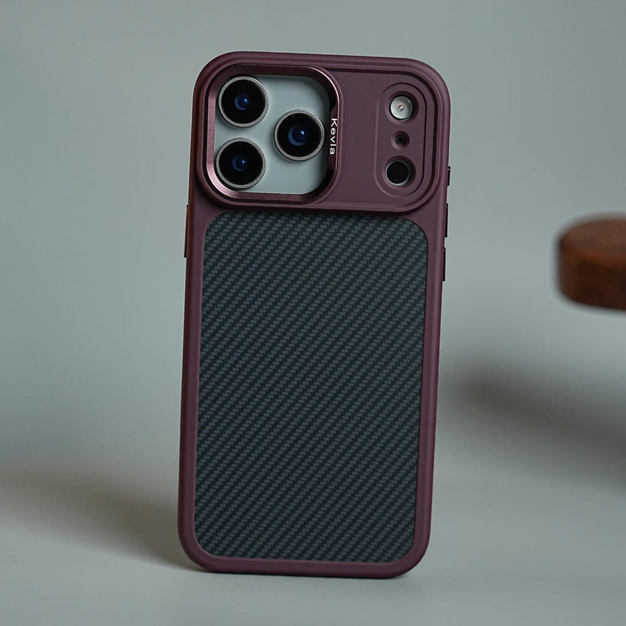 FRATO iPhone 18 Series 18 Pro Max / Maroon Carbon Fiber Texture Magnetic Case for iPhone 18 Series | Camera Protection Cover