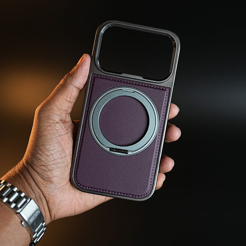FRATO iPhone 18 Series iPhone 18 Pro / Burgundy PU Leather Stitch Case For iPhone 18 Series  | 360° Rotating Metal Ring Stand Cover
