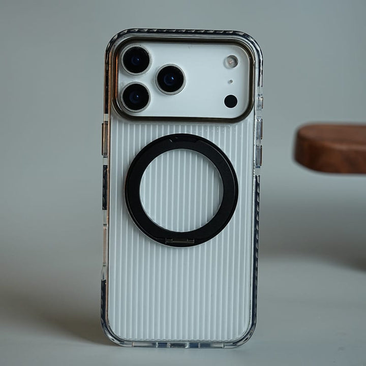 FRATO iPhone 18 Series iPhone 18 Pro Max / Black Ribbed Clear Case for iPhone 18 Series with Rotating Metal Stand | Protective Cover