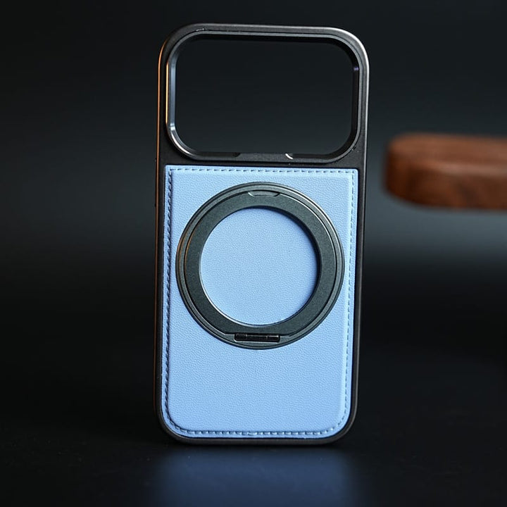 FRATO iPhone 18 Series iPhone 18 Pro Max / Blue PU Leather Stitch Case For iPhone 18 Series  | 360° Rotating Metal Ring Stand Cover