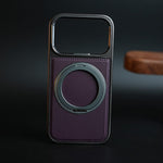 PU Leather Stitch Case For iPhone 17 Series  | 360° Rotating Metal Ring Stand Cover