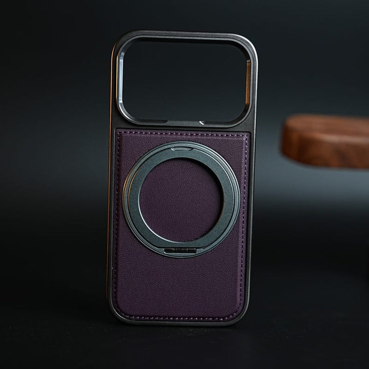 FRATO iPhone 18 Series iPhone 18 Pro Max / Burgundy PU Leather Stitch Case For iPhone 18 Series  | 360° Rotating Metal Ring Stand Cover