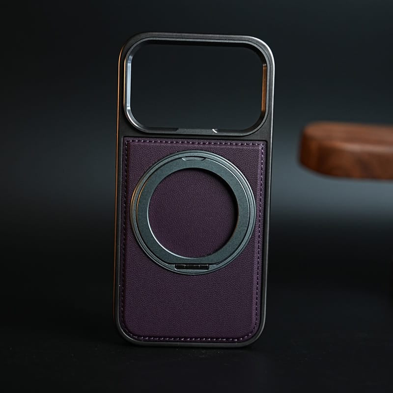 FRATO iPhone 18 Series iPhone 18 Pro Max / Burgundy PU Leather Stitch Case For iPhone 18 Series  | 360° Rotating Metal Ring Stand Cover