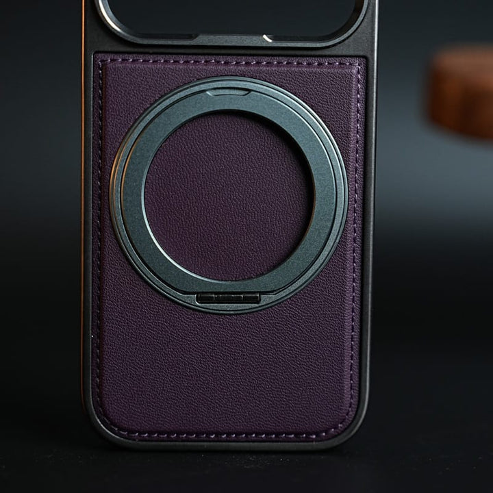 FRATO iPhone 18 Series PU Leather Stitch Case For iPhone 18 Series  | 360° Rotating Metal Ring Stand Cover