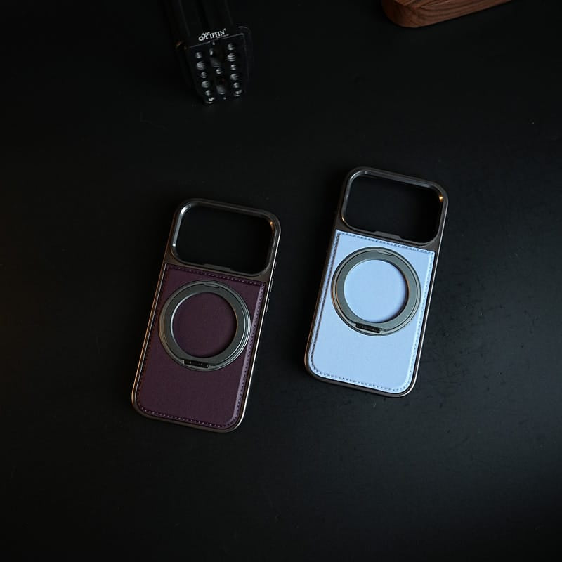 FRATO iPhone 18 Series PU Leather Stitch Case For iPhone 18 Series  | 360° Rotating Metal Ring Stand Cover