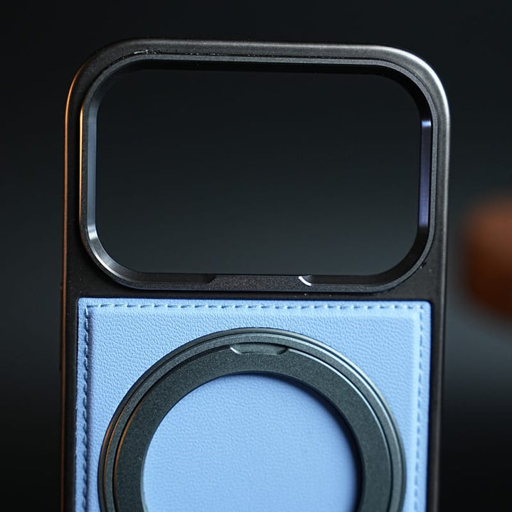 FRATO iPhone 18 Series PU Leather Stitch Case For iPhone 18 Series  | 360° Rotating Metal Ring Stand Cover
