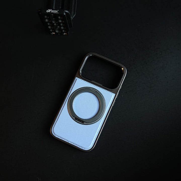 FRATO iPhone 18 Series PU Leather Stitch Case For iPhone 18 Series  | 360° Rotating Metal Ring Stand Cover