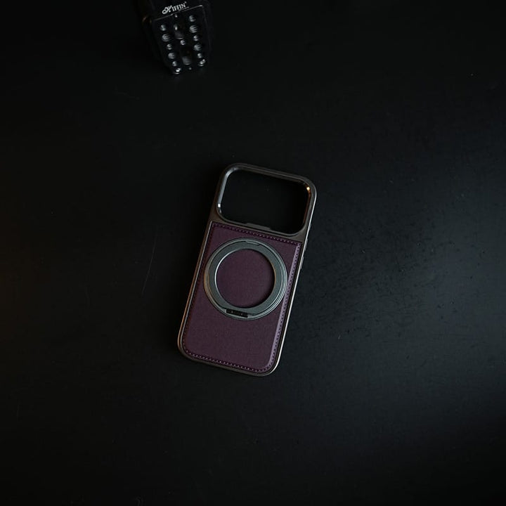 FRATO iPhone 18 Series PU Leather Stitch Case For iPhone 18 Series  | 360° Rotating Metal Ring Stand Cover