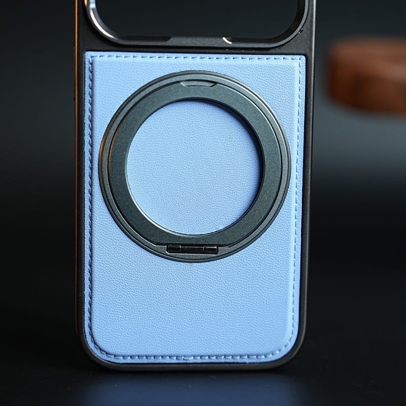 FRATO iPhone 18 Series PU Leather Stitch Case For iPhone 18 Series  | 360° Rotating Metal Ring Stand Cover
