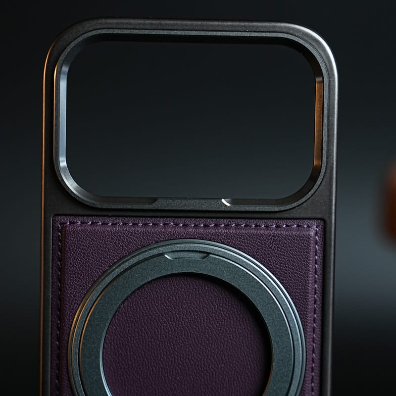 FRATO iPhone 18 Series PU Leather Stitch Case For iPhone 18 Series  | 360° Rotating Metal Ring Stand Cover