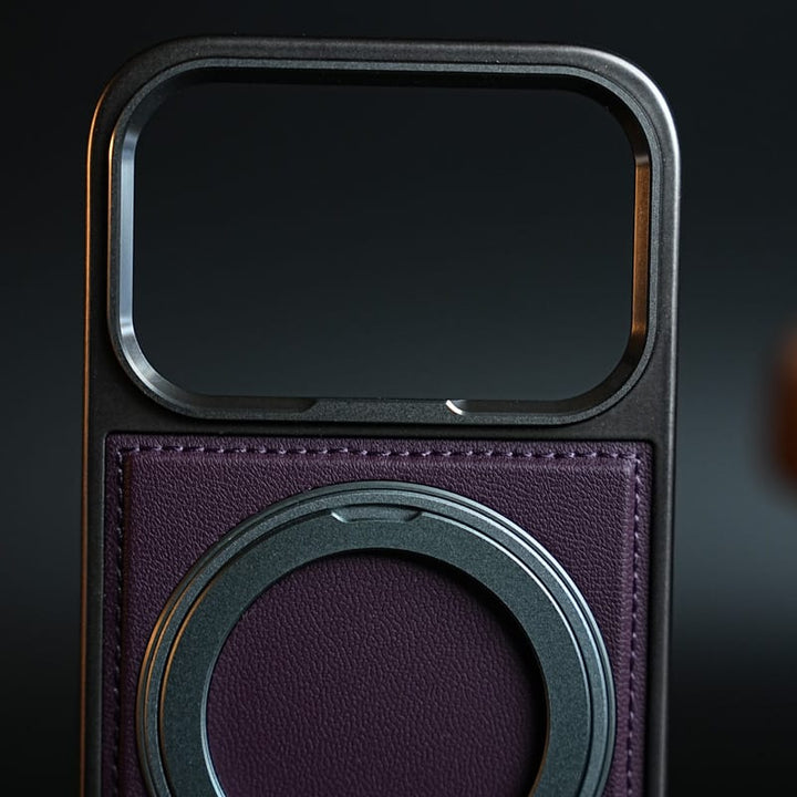 FRATO iPhone 18 Series PU Leather Stitch Case For iPhone 18 Series  | 360° Rotating Metal Ring Stand Cover