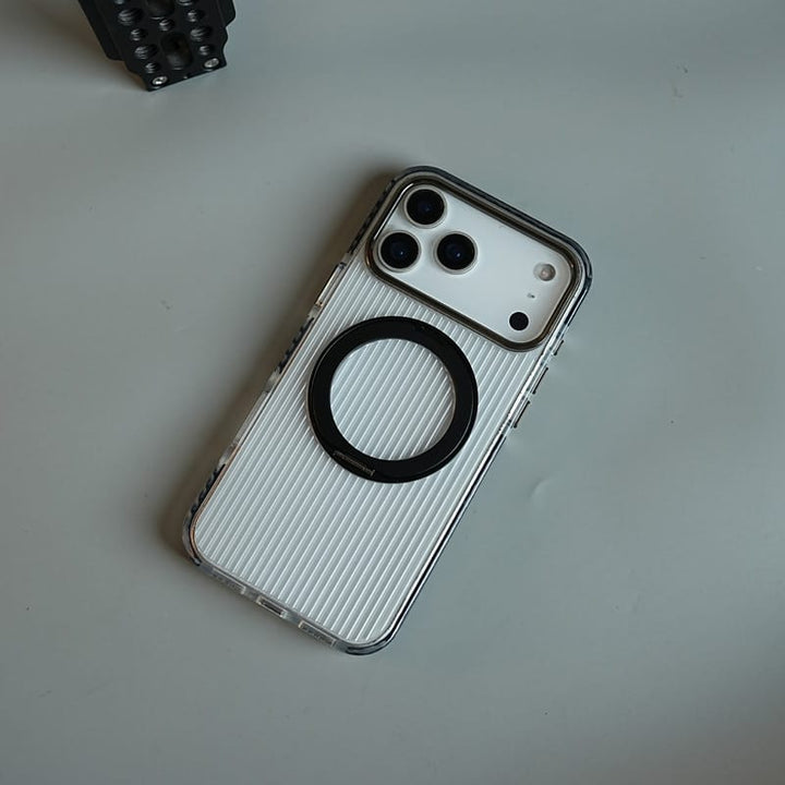 FRATO iPhone 18 Series Ribbed Clear Case for iPhone 18 Series with Rotating Metal Stand | Protective Cover