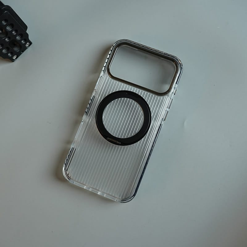 FRATO iPhone 18 Series Ribbed Clear Case for iPhone 18 Series with Rotating Metal Stand | Protective Cover