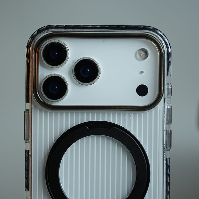 FRATO iPhone 18 Series Ribbed Clear Case for iPhone 18 Series with Rotating Metal Stand | Protective Cover