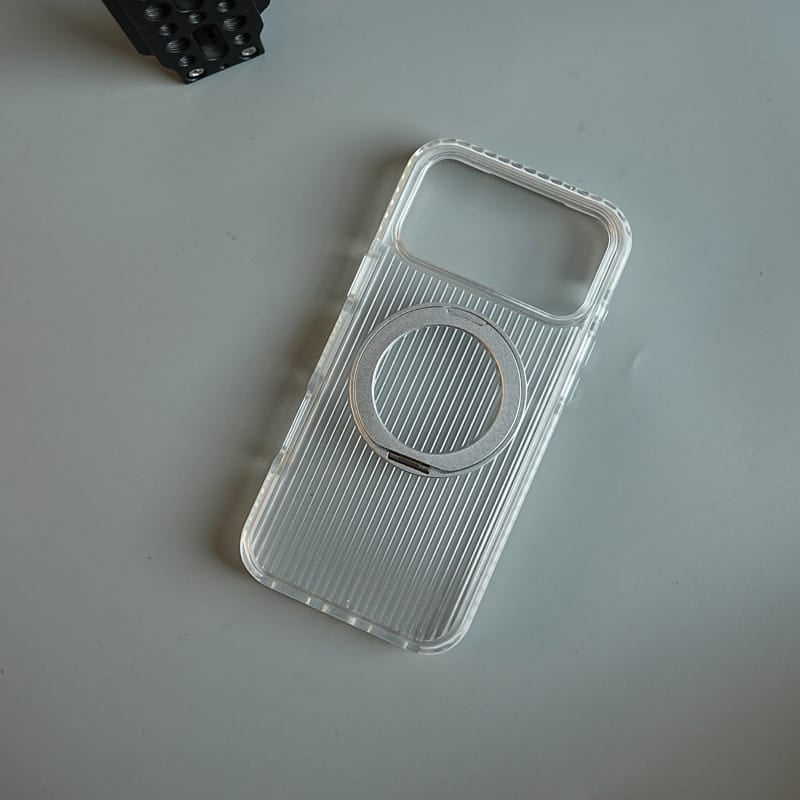 FRATO iPhone 18 Series Ribbed Clear Case for iPhone 18 Series with Rotating Metal Stand | Protective Cover