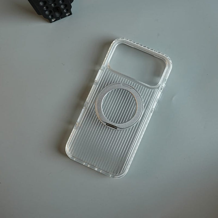 FRATO iPhone 18 Series Ribbed Clear Case for iPhone 18 Series with Rotating Metal Stand | Protective Cover