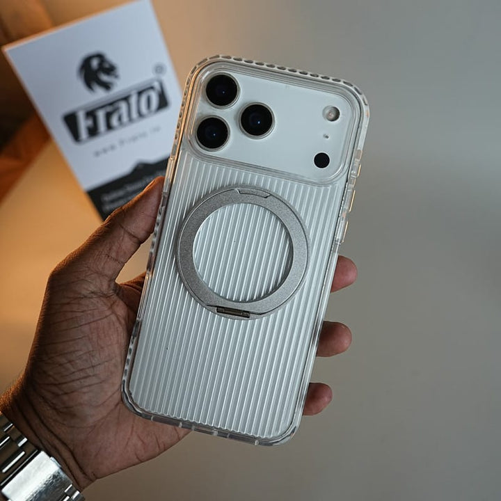 FRATO iPhone 18 Series Ribbed Clear Case for iPhone 18 Series with Rotating Metal Stand | Protective Cover