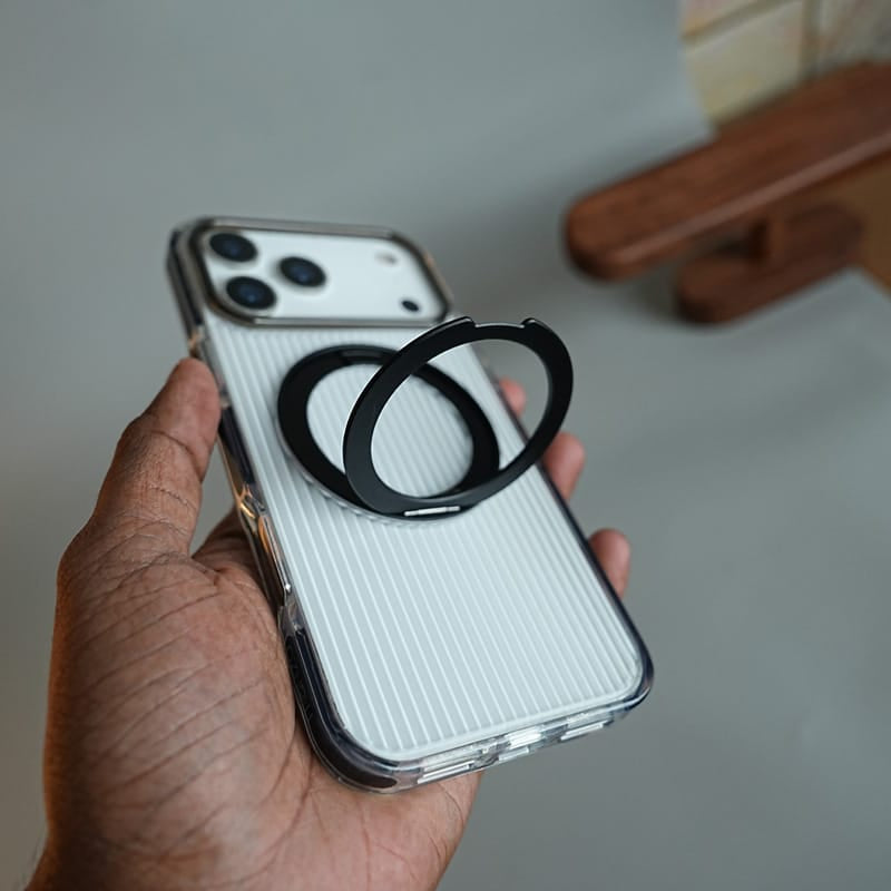 FRATO iPhone 18 Series Ribbed Clear Case for iPhone 18 Series with Rotating Metal Stand | Protective Cover