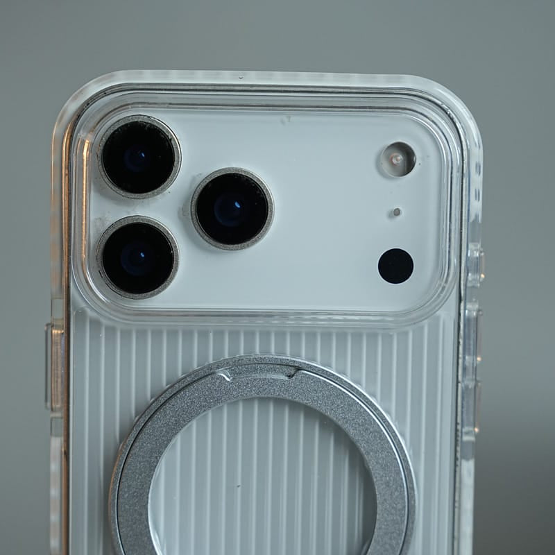 FRATO iPhone 18 Series Ribbed Clear Case for iPhone 18 Series with Rotating Metal Stand | Protective Cover