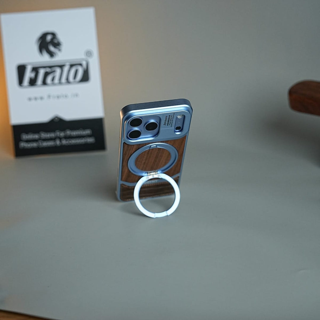 FRATO iPhone 18 Series Wood Leather AeroFLex Aluminium Case for iPhone 18 Pro Max With Rotating Stand