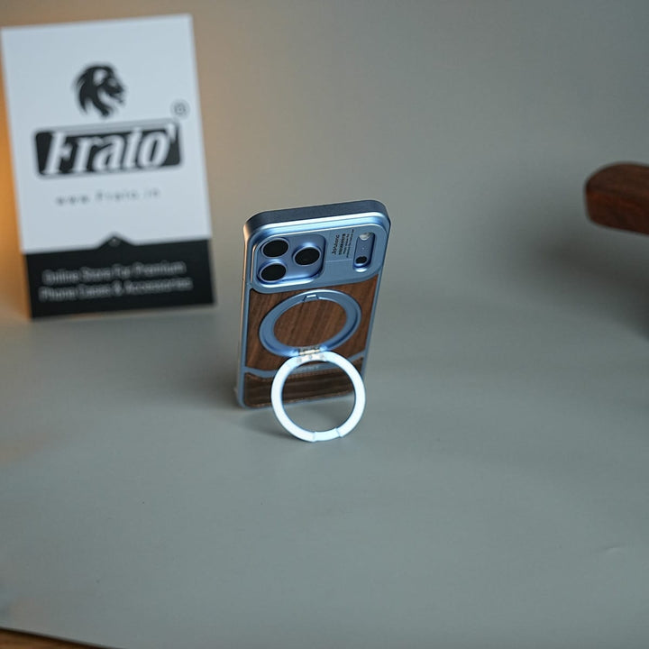FRATO iPhone 18 Series Wood Leather AeroFLex Aluminium Case for iPhone 18 Pro Max With Rotating Stand