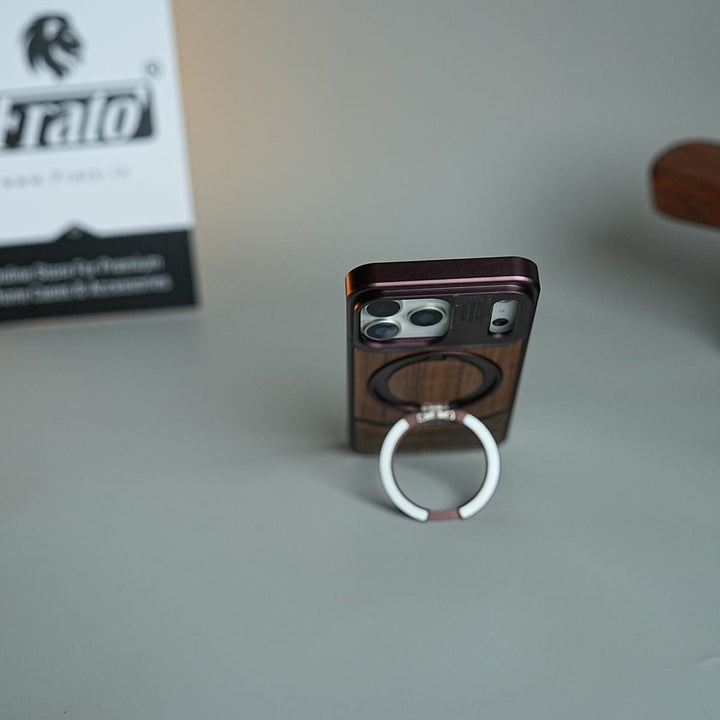 FRATO iPhone 18 Series Wood Leather AeroFLex Aluminium Case for iPhone 18 Pro Max With Rotating Stand