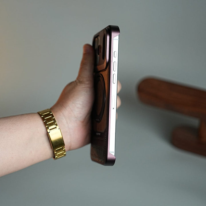 FRATO iPhone 18 Series Wood Leather AeroFLex Aluminium Case for iPhone 18 Pro Max With Rotating Stand