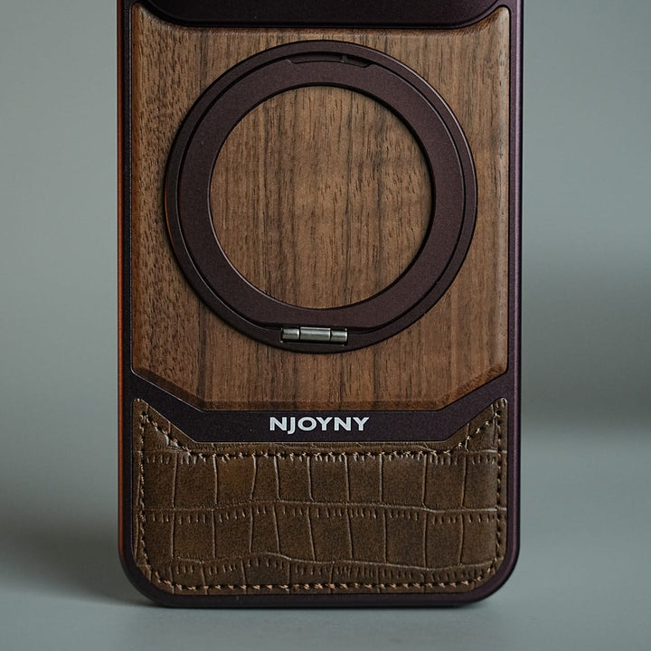 FRATO iPhone 18 Series Wood Leather AeroFLex Aluminium Case for iPhone 18 Pro Max With Rotating Stand