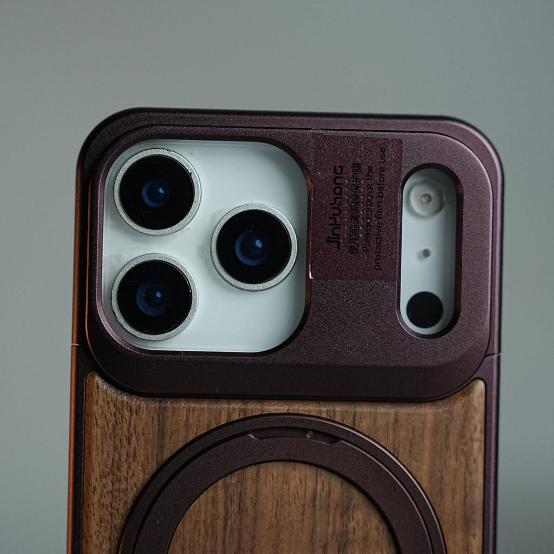 FRATO iPhone 18 Series Wood Leather AeroFLex Aluminium Case for iPhone 18 Pro Max With Rotating Stand